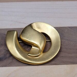 Large Vintage MCM‎ Atomic Brushed Gold Tone Abstract Swirl Brooch Pin